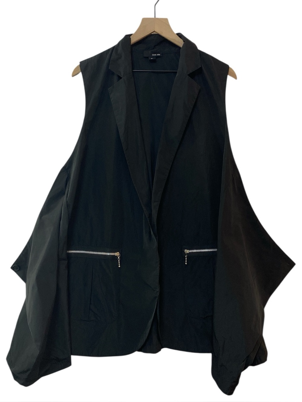 Sun Kim Black Zip Pocket Vest Size XL Lagenlook Minimalist Layering Loose Fit